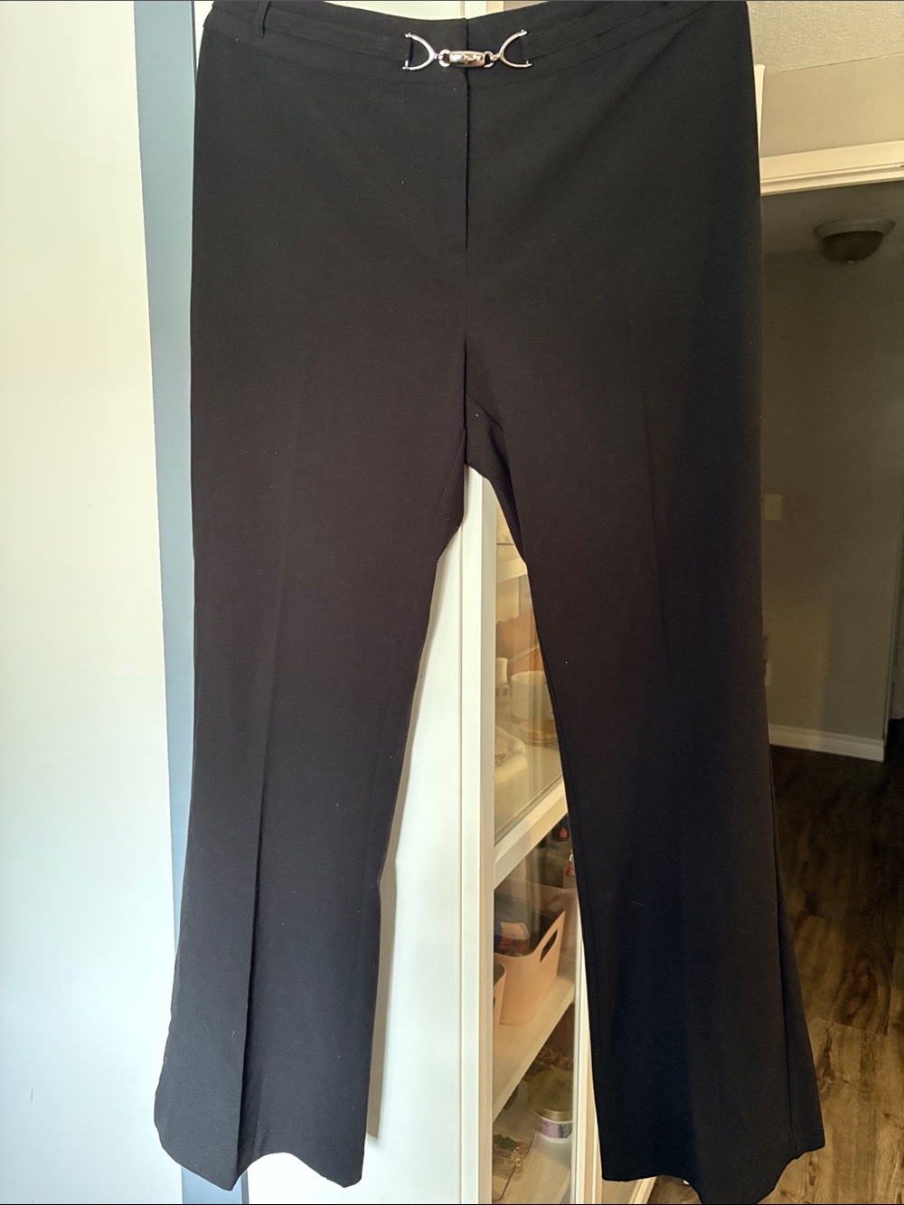 Black WomansDress Pants with Decorative Buckle
